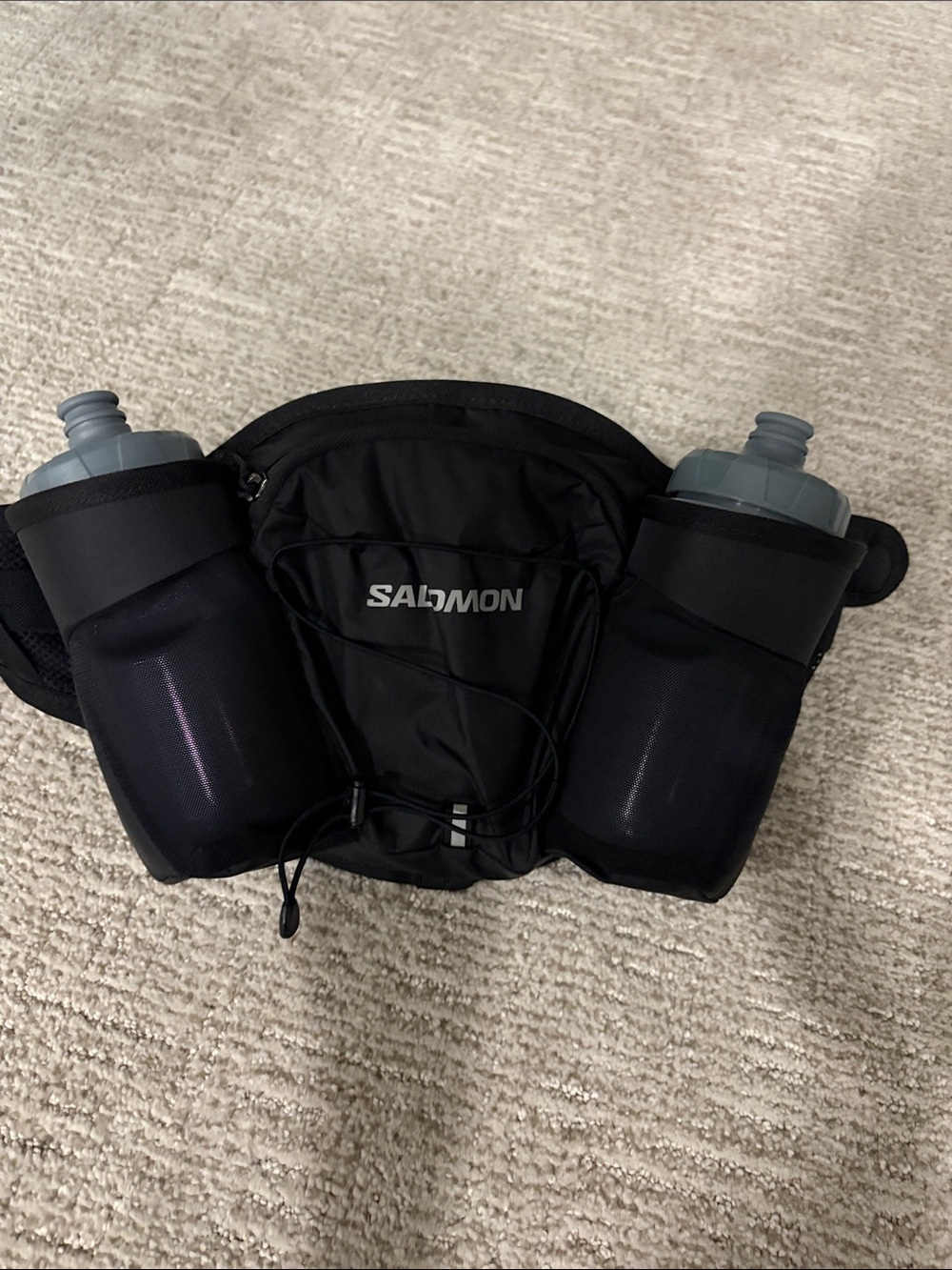 Salomon Black Dual Bottle Running Belt with Zip Pocket